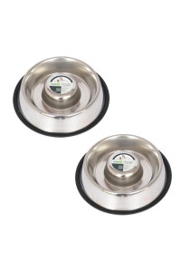 (Set of 2) - Slow Feed Stainless Steel Pet Bowl for Dog or Cat - Large - 48 oz