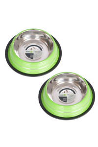 (Set of 2) - Color Splash Stripe Non-Skid Pet Bowl for Dog or Cat - Green - 8 oz - 1 cup