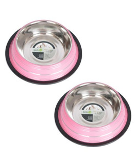 (Set of 2) - Color Splash Stripe Non-Skid Pet Bowl for Dog or Cat - Pink - 8 oz - 1 cup
