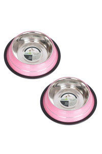 (Set of 2) - Color Splash Stripe Non-Skid Pet Bowl for Dog or Cat - Pink - 16 oz - 2 cup