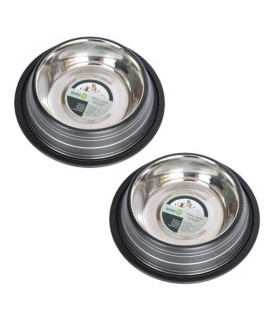 (Set of 2) - Color Splash Stripe Non-Skid Pet Bowl for Dog or Cat - Black - 16 oz - 2 cup