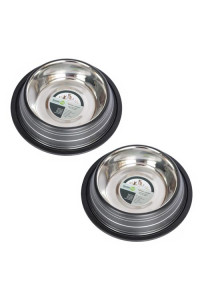 (Set of 2) - Color Splash Stripe Non-Skid Pet Bowl for Dog or Cat - Black - 64 oz - 8 cup