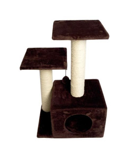 Iconic Pet - Sisal Scratching Tree with Square Cave and Two Posts - Brown