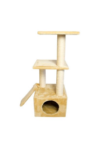 Iconic Pet - Three Level Cat Tree Condo with Sisal Ramp and multiple Sisal Posts - Beige