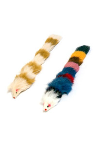 Set of Two Fur Weasel Toys (one Brown/White and one Multi-colored)