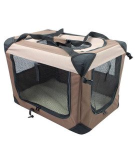 Iconic Pet - Multipurpose Pet Soft Crate with Fleece Mat - Coffee/Khaki - Medium