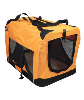 Iconic Pet - Versatile Pet Soft Crate with Fleece Mat - Orange - Large