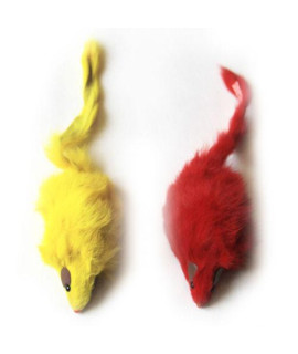 6 Pack Big Long hair fur mice - Yellow/Red - 12 Pieces - 6 Each