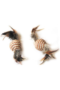 6 Pack Paper rope ball with feather tail - Brown/Natural Pattern - 12 Pieces - 6 Each