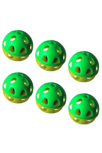 6 Pack Two-tone plastic ball with bell - Yellow/Green Pattern - 6 Pieces