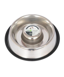 Iconic Pet - Slow Feed Stainless Steel Pet Bowl for Dog or Cat - Large - 48 oz