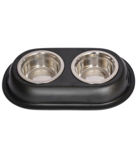 Iconic Pet - Color Splash Stainless Steel Double Diner (Black) for Dog/Cat - 1 Pt - 16 oz - 2 cup