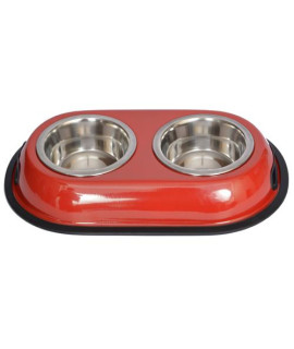 Iconic Pet - Color Splash Stainless Steel Double Diner (Red) for Dog/Cat - 1 Qt - 32 oz - 4 cup