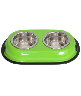 Iconic Pet - Color Splash Stainless Steel Double Diner (Green) for Dog/Cat - 1/2 Pt - 8 oz - 1 cup