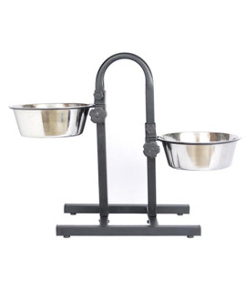 Iconic Pet - Adjustable Stainless Steel Pet Double Diner for Dog (U Design) - 3 Qt - 96 oz - 12 cup