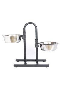 Iconic Pet - Adjustable Stainless Steel Pet Double Diner for Dog (U Design) - 5 Qt - 160 oz - 20 cup