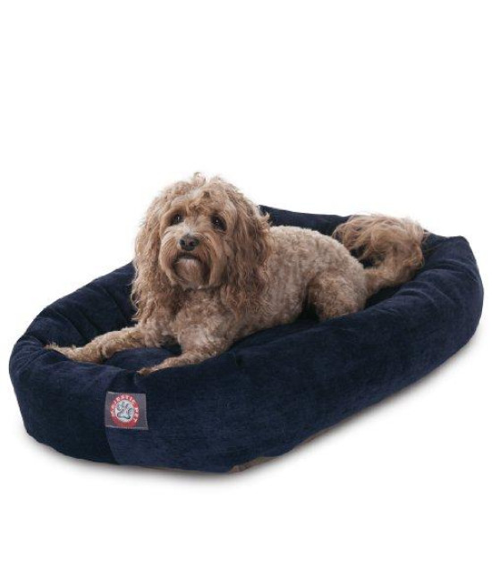 32" Navy Villa Collection Micro-Velvet Bagel Bed By Majestic Pet Products