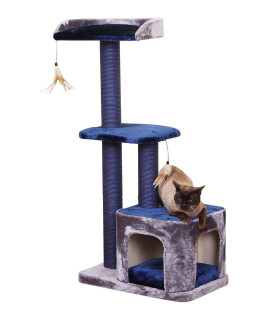 PetPals Snug - Navy Three Level Condo Cat Tree with Two Teasers