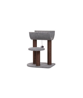 PetPals Cradle - Grey and Chocolate Cat Tree with Hanging Balls