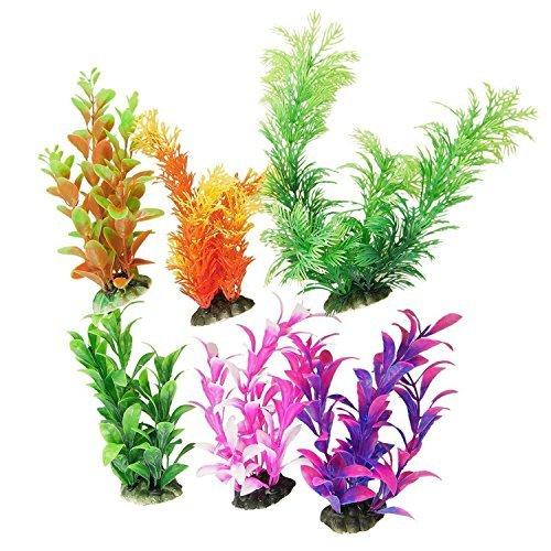 6 Pcs Saim Artificial Aquarium Plants Plastic Décor Fish Tank Ornament Decorations Assorted Color