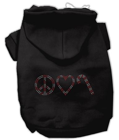Peace, Love and Candy Canes Dog Hoodie Black/XXX Large