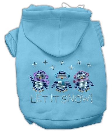 Let it Snow Penguins Rhinestone Dog Hoodie Baby Blue/Extra Small