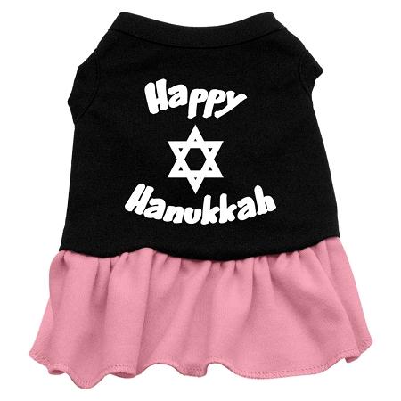Happy Hanukkah Dog Dress - Black with Pink/Extra Small
