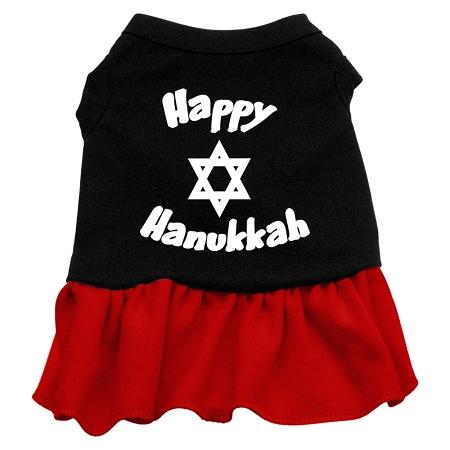 Happy Hanukkah Dog Dress - Black with Red/XX Large