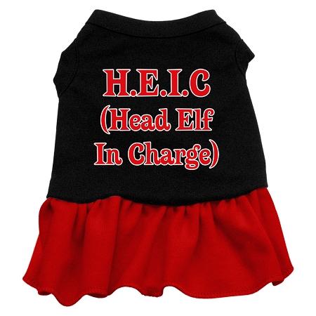 Head Elf in Charge Dog Dress - Black with Red/Extra Small
