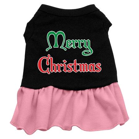 Merry Christmas Dog Dress - Black with Pink/Extra Small