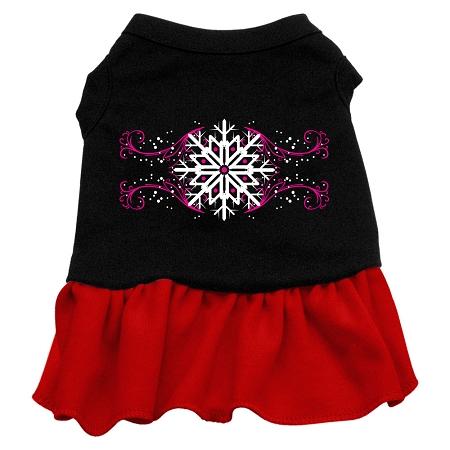 Pink Snowflake Dog Dress - Black with Red/Extra Small