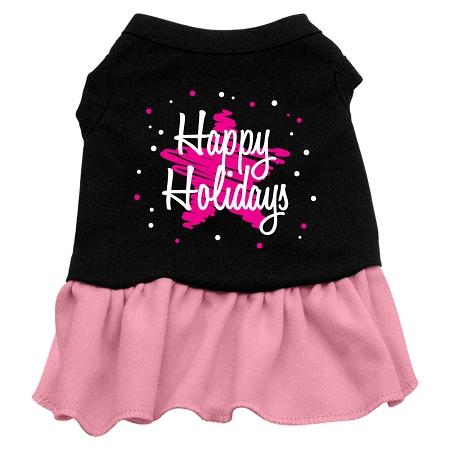 Scribble Happy Holidays Dog Dress - Black with Pink/Medium