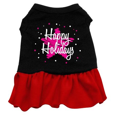 Scribble Happy Holidays Dog Dress - Black with Red/Medium