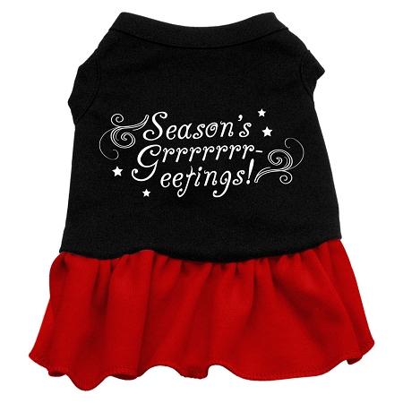Seasons Greetings Dog Dress - Black with Red/Large