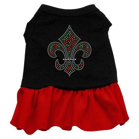 Christmas Fleur De Lis Rhinestone Dog Dress - Black with Red/Large