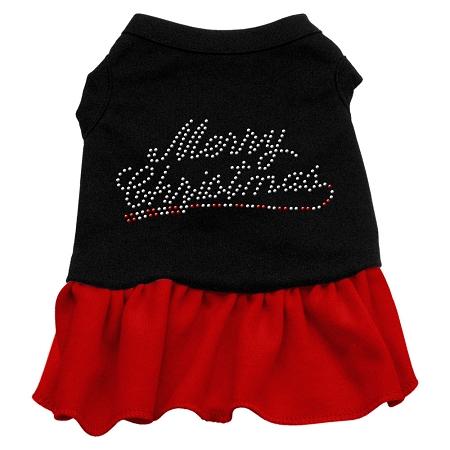 Merry Christmas Rhinestone Dog Dress - Black with Red/Medium