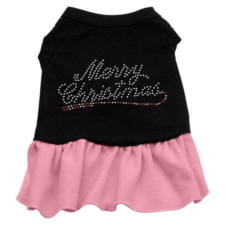 Merry Christmas Rhinestone Dog Dress - Black with Pink/XXX Large
