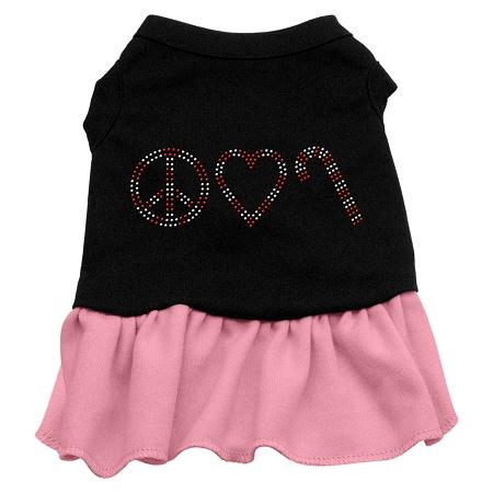 Peace Love Candy Cane Rhinestone Dog Dress - Black with Pink/Medium