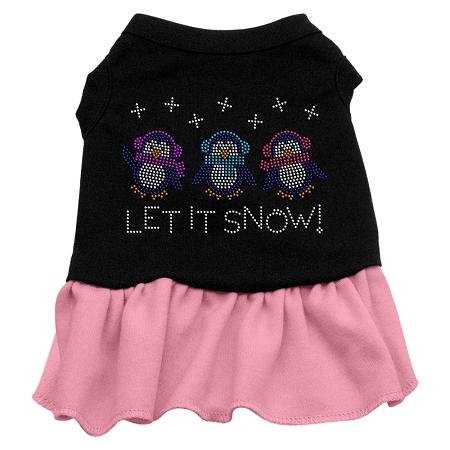 Let it Snow Penguins Rhinestone Dog Dress - Black with Pink/Large