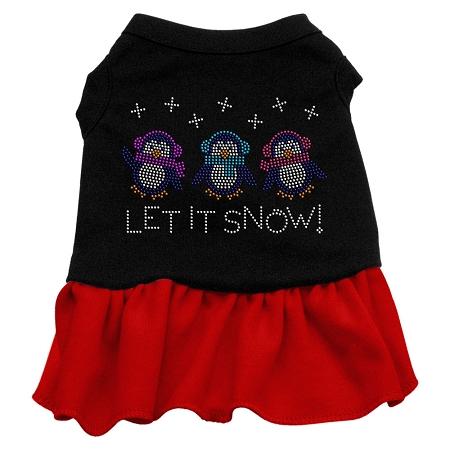 Let it Snow Penguins Rhinestone Dog Dress - Black with Red/XX Large