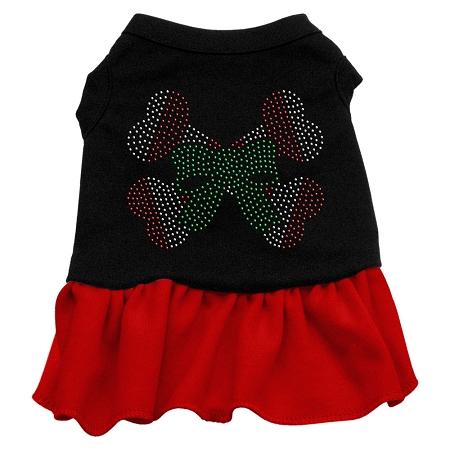 Candy Cane Crossbones Rhinestone Dog Dress - Black with Red/Medium