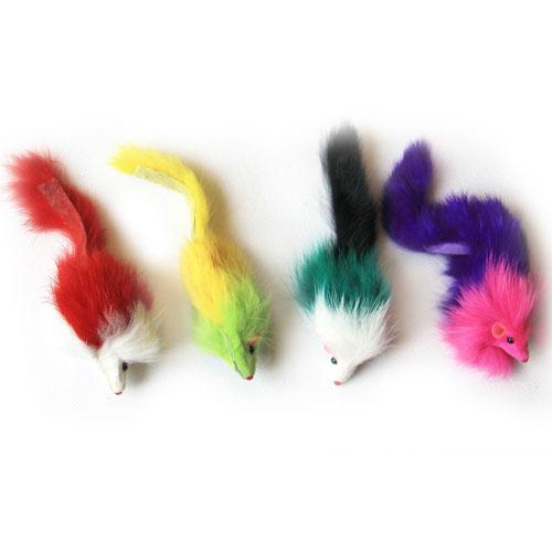 6 Pack Colored long hair fur mice - Assorted - 24 Pieces 