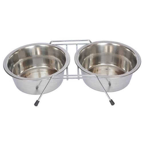 Iconic Pet - Stainless Steel Double Diner with Wire Stand for Dog or Cat - 1 Qt - 32 oz - 4 cup