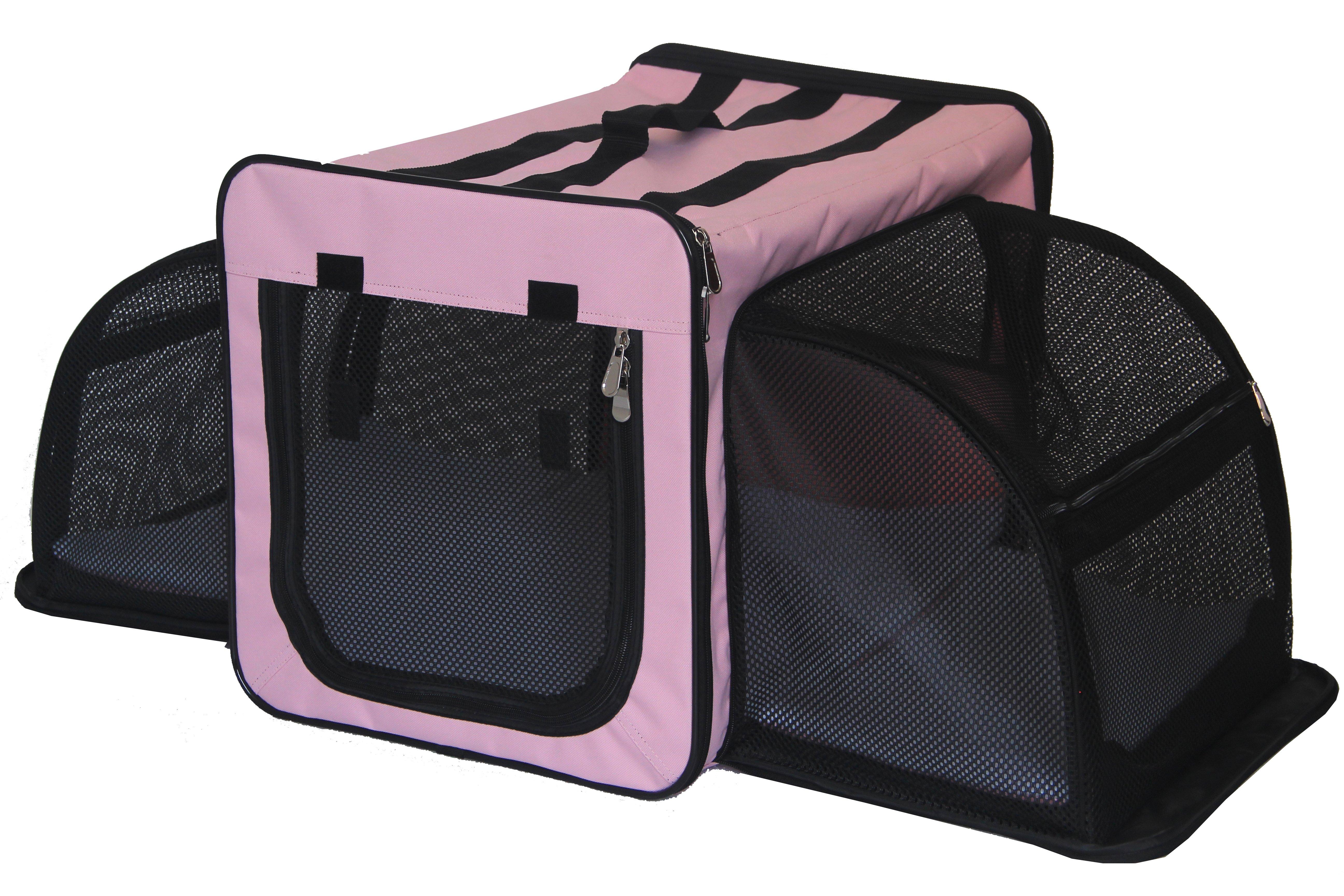 Pet Life Capacious Dual-Expandable Wire Folding Lightweight Collapsible Travel Pet Dog Crate - X-Large - Pink