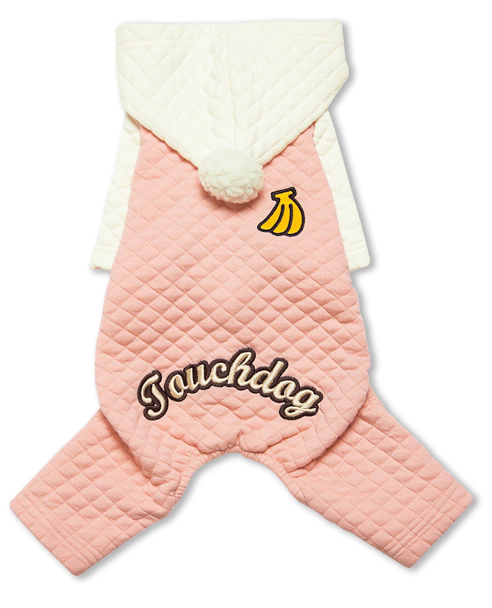 Touchdog Fashion Designer Full Body Quilted Pet Dog Hooded Sweater - Small - Pink/White
