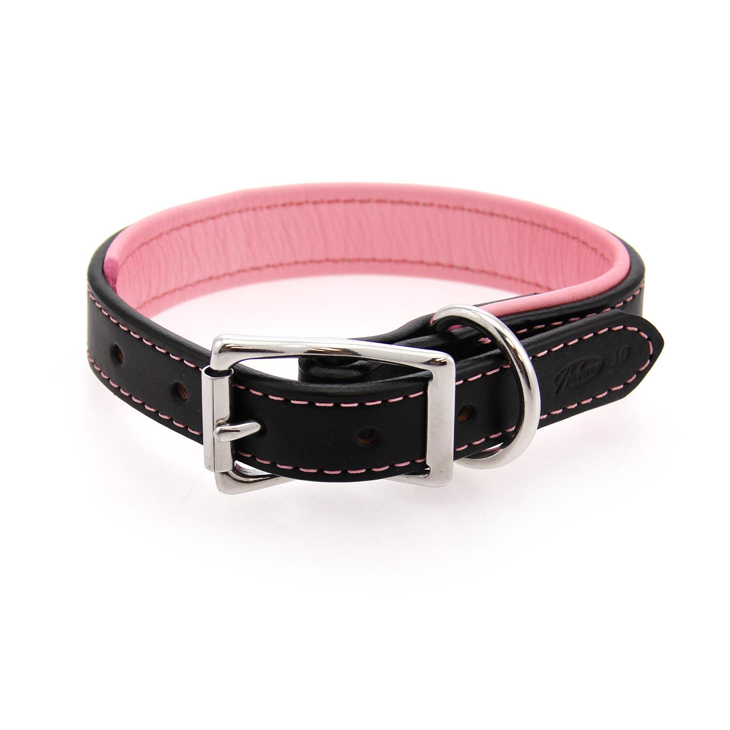 Two-Tone Padded Leather Dog Collar by Auburn Leather - Black and Pink