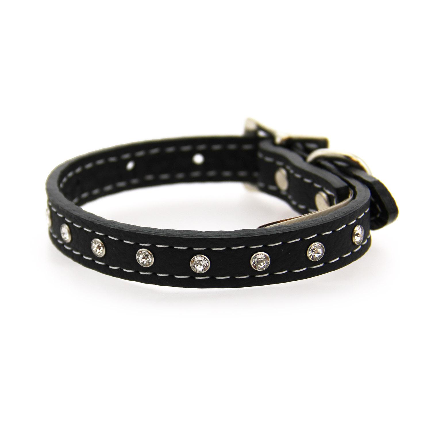Tuscan Crystallized Leather Dog Collar by Auburn Leather - Black
