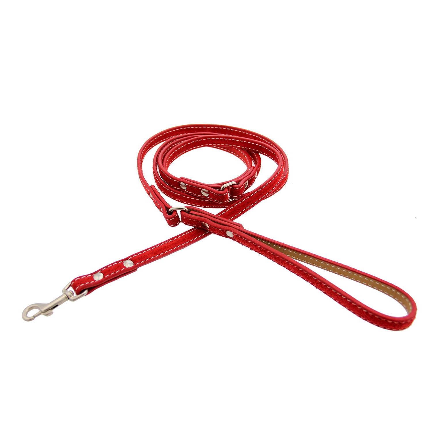 Saratoga Suede Leather Dog Leash by Auburn Leather - Red