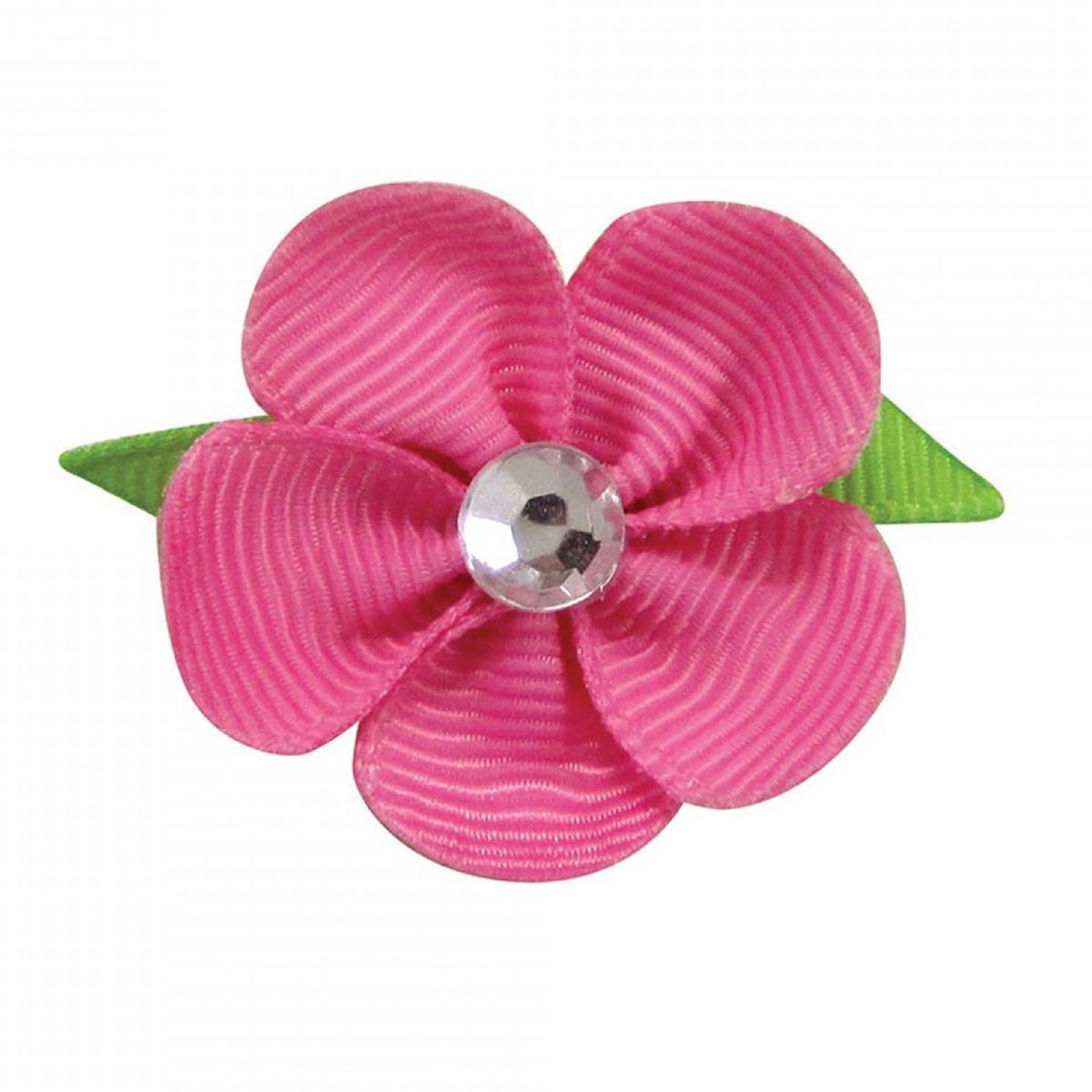 Flower Dog Bow with Alligator Clip - Hot Pink