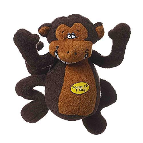 Multipet Deedle Dude 8-Inch Singing Monkey Plush Dog Toy, Brown